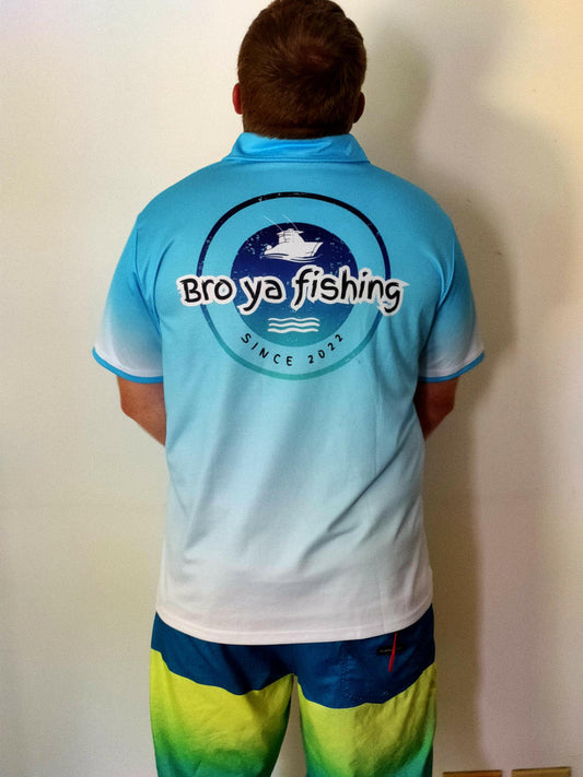 50+ UV Protection Blue Unisex Short Sleeve Collar Shirts - Bro YA Fishing