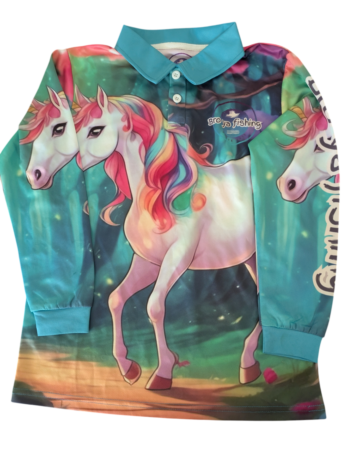 Adult Teal Green Unicorn Fishing Shirts UPF50+ Protection
